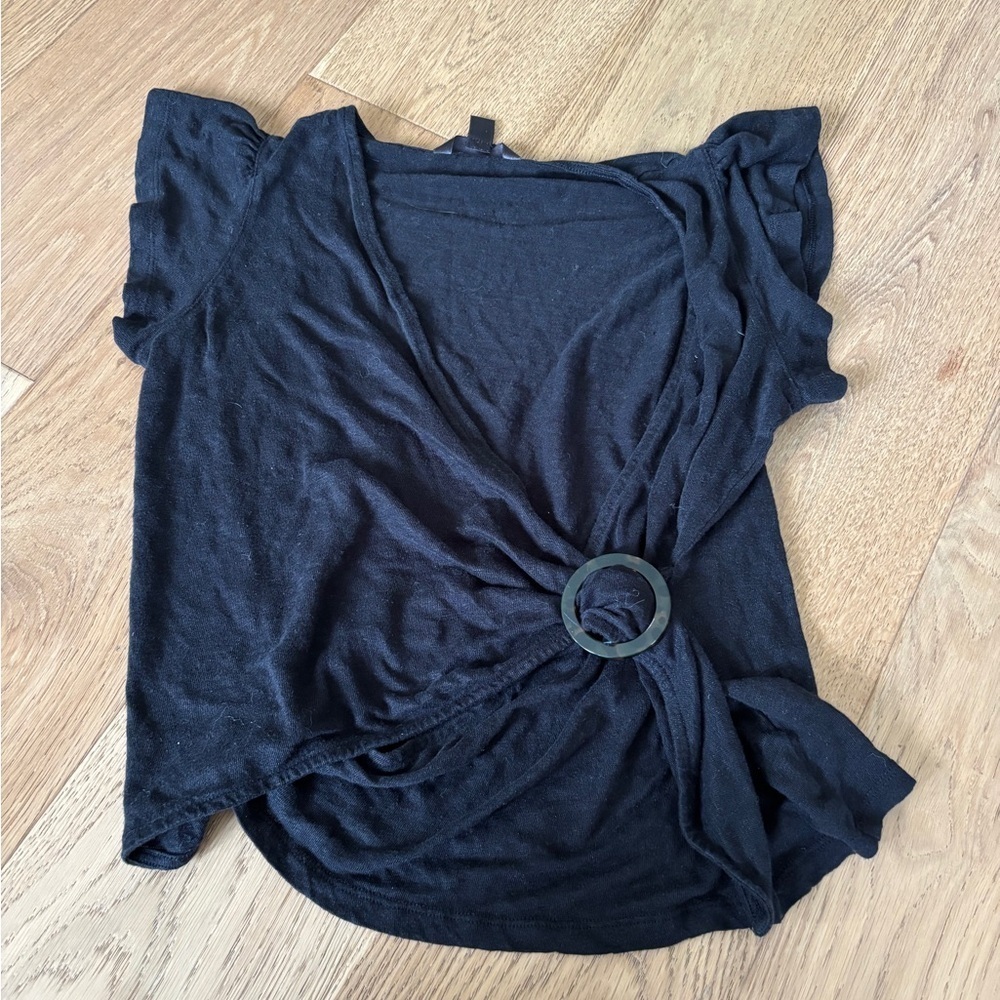Banana republic linen wrap-front flutter sleeve top small